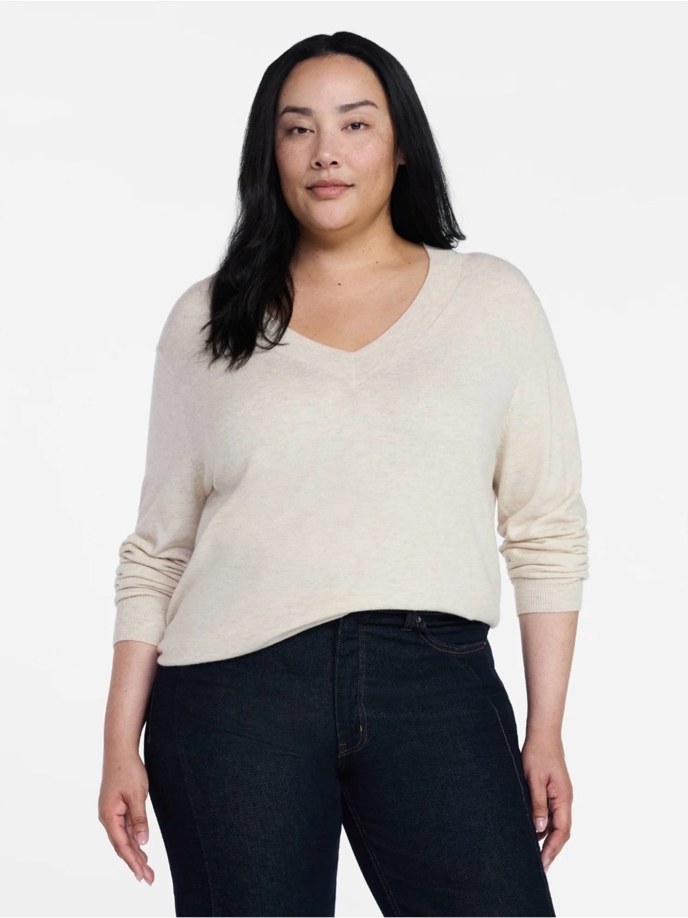 Time and Tru Women's V-Neck Sweater Lightweight in Oatmeal Color